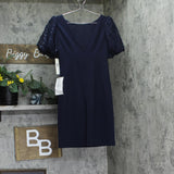 Eliza J Womens Sequined Puff-Sleeve Boat-Neck Sheath Dress EJ4M3056 Navy Blue 2