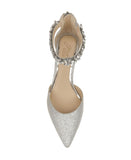 Jewel Badgley Mischka Robles Crystal Embellished Kitten Heels Silver Glitter 7M
