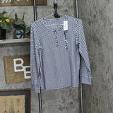 Charter Club Womens Printed Long Sleeve Pajama Sleep Top Gingham Check Blue XS