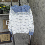 Nautica Womens Woven Wood Block Split-Neck Top 25W500 Bright White / Blue M