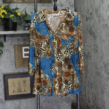 Emily Daniels Shimmer Collared Roll-Tab Sleeve Knit Shirt Brown Blue Multi 1X