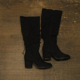 Journee Collection Lace Faux Suede Knee-High Block Heeled Boots Black 8.5M