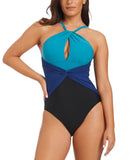 Beyond Control Swimwear Colorblock High Neck One Piece Swimsuit Blue Multi 12