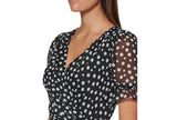 Tommy Hilfiger Chiffon Polka-Dot Sheer Short Sleeved Midi Dress Black / Cream 12