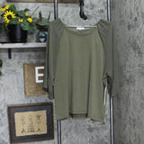 Calvin Klein Womens 3/4 Chiffon Sleeve Mixed Media Blouse Caper Green XL