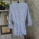 Bar III the Prowl Long Sleeve Lace-up Romper Swim Cover-up Navy Cheetah Blue S