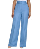 Calvin Klein Womens Linen-Blend Wide-Leg Pants S43PA994 Bayour Blue 16