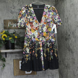 Aqua Womens Button Up Floral Print Mini Dress IDM12072 Black Multi XL