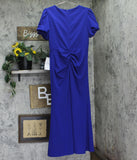 Xscape Petite Scuba Crepe V Neck Ruffled Puff Sleeve Dress Gown Marine Blue 14P