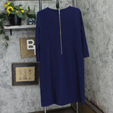Dennis by Dennis Basso Womens Studded Knit Long Sleeve Midi Dress Navy Blue 16