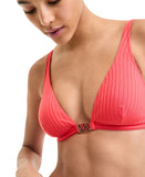 Michael Michael Kors Ribbed Hardware V-Neck Bikini Top Sangria Red Orange M
