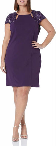 SLNY Womens Short Sleeve Night Out Sheath Dress Summer Plum Cutout Purple 16W
