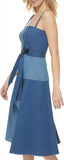 DKNY Womens Sleeveless Denim Patchwork Belted Dress Navy / Blue 12