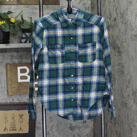 Hollister Womens Flannel Long Sleeve Button Up Shirt Blue / Green S