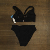 Cupshe Adjustable Straps Cutout Back Hook Mesh Bikini Top Bottom Set Black M