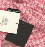 Halston Tweed Faux Wrap Embellished 3/4 Sleeve Shift Dress Fuchsia Pink 12