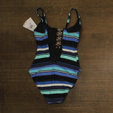 Michael Michael Kors Womens Ring Striped One-Piece Swimsuit Black Blue Multi 6