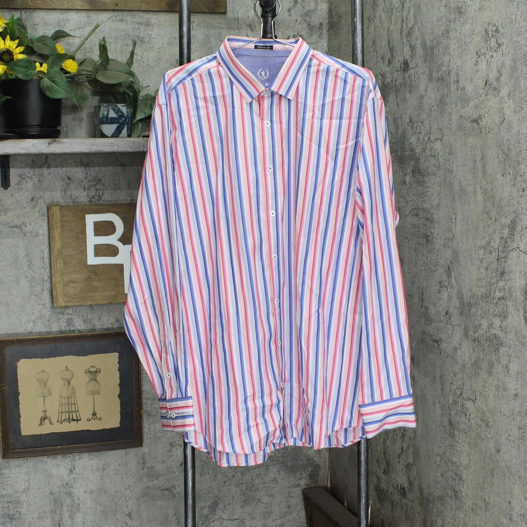 Bugatchi Mens Classic Fit Striped 100% Cotton Dress Shirt Blue Pink Mu Biggybargains Bugatchi Mens Classic Fit Striped 100% Cotton Dress Shirt Blue Pink Mu Biggybargains