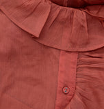 Sam Edelman Jasleen Ruffled Long Sleeve Button Front Top Blouse Red Orange S