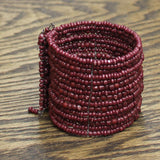 Fashion Elastic Open Cuff Seed Beaded Bracelet Maroon Red