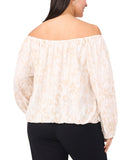 Vince Camuto Long Sleeve Front Tie Blouse Oyster Grey Gray Multi 2X
