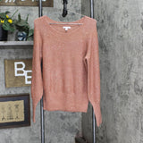 LC Lauren Conrad Womens Sequin Knit Long Sleeve Pullover Sweater Brown Red S