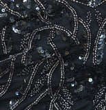 J Kara Beaded Sequin Sheer Bodice V-Neck Evening Gown Dress 5587N Navy Blue 8