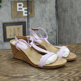 Style & Co. Womens Mulan Faux Suede T-Strap Wedge Sandals MULANF Purple 9M
