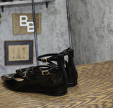 INC International Concepts Womens Valan Triple-Strapped Flats Black Patent 6.5M