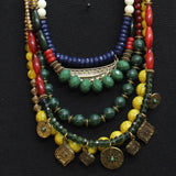 Strand Beaded Charm Crescent Coin Pendant Layered Necklace Gold Multi 18" + 2.5"
