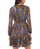 MSK Paisley Print Tiered Babydoll Metallic Chiffon Dress Black / Navy Multi PL