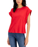 INC International Concepts Womens Rolled Sleeve T-Shirt Knit Top Red XL