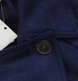 A New Day Suede Notched Collar Double-Breasted Belted Trench Coat Navy Blue S