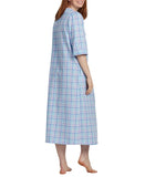 Miss Elaine Womens Petite 3/4-Sleeve Plaid Zip Robe Nightgown Turquoise Plaid PS