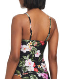 Bar III Womens Printed Twist-Front Shirred Tankini Top Swim Multi Black L