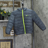 Nike Kids Boys Hooded Puffer Coat Jacket Dark Gray / Neon Yellow L