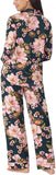 Room Service Womens 2-Piece Shawl Collar Pajama Set 1730042 Pink/Black Floral S