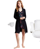 State Of Day Womens Lace-Trim Knit Wrap Robe 100196974MS Deep Black L