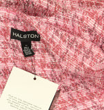 Halston Tweed Faux Wrap Embellished 3/4 Sleeve Shift Dress Fuchsia Pink 12