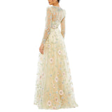 Mac Duggal Embellished Embroidered Flowy Dress Gown Cream Off White / Multi 10