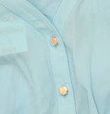 JM Collection Surplice Roll-Tab Sleeve Half-Button Blouse Top Turquoise Blue M