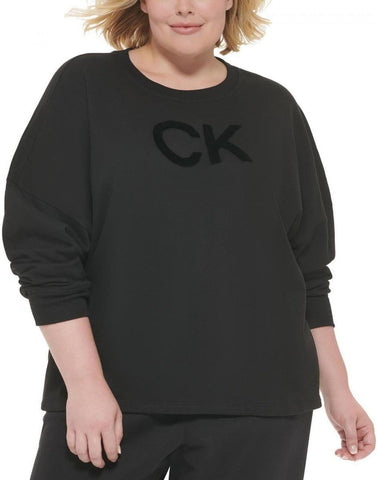 Calvin Klein Womens Plus Crewneck Fitness Sweatshirt PF2X2356 Black 2X