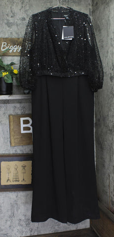 Halston Womens Sequined Embellished Jumpsuit HD4I1AUL Black 16