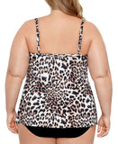 Swim Solutions Flyaway Fauxkini One-Piece Swimsuit Hidden Spots Brown 24W