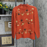 Alfred Dunner Fall Embroidered Vintage Turtleneck Pullover Sweater Orange L
