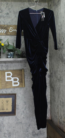 Betsy & Adam Womens Velvet Gown with 3/4 Sleeves B264 Navy Blue 4