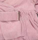 B. Darlin Metallic V-Neck Belted Ruffled Tiered Sheer Sleeved Dress Pink 5/6