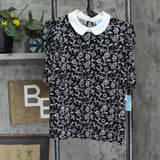 Cece Womens Printed Collared Top 7039609 Black Multi M