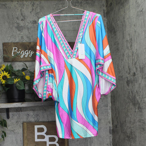Trina Turk Pull-On V-Neck Knit Tunic Kimono 3276065 Pink L