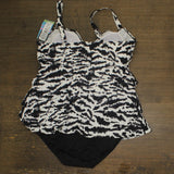 Swim Solutions Size Tummy Control Swim Fauxkini Tankini Top Black / White 22W